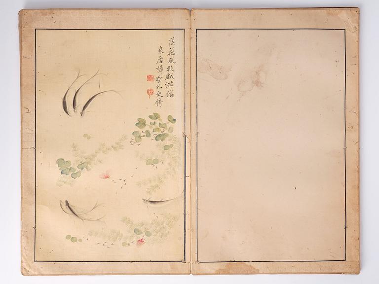 ALBUM, med 15 måningar. Qingdynastin (1644-1912). Signerat Cao Qi.