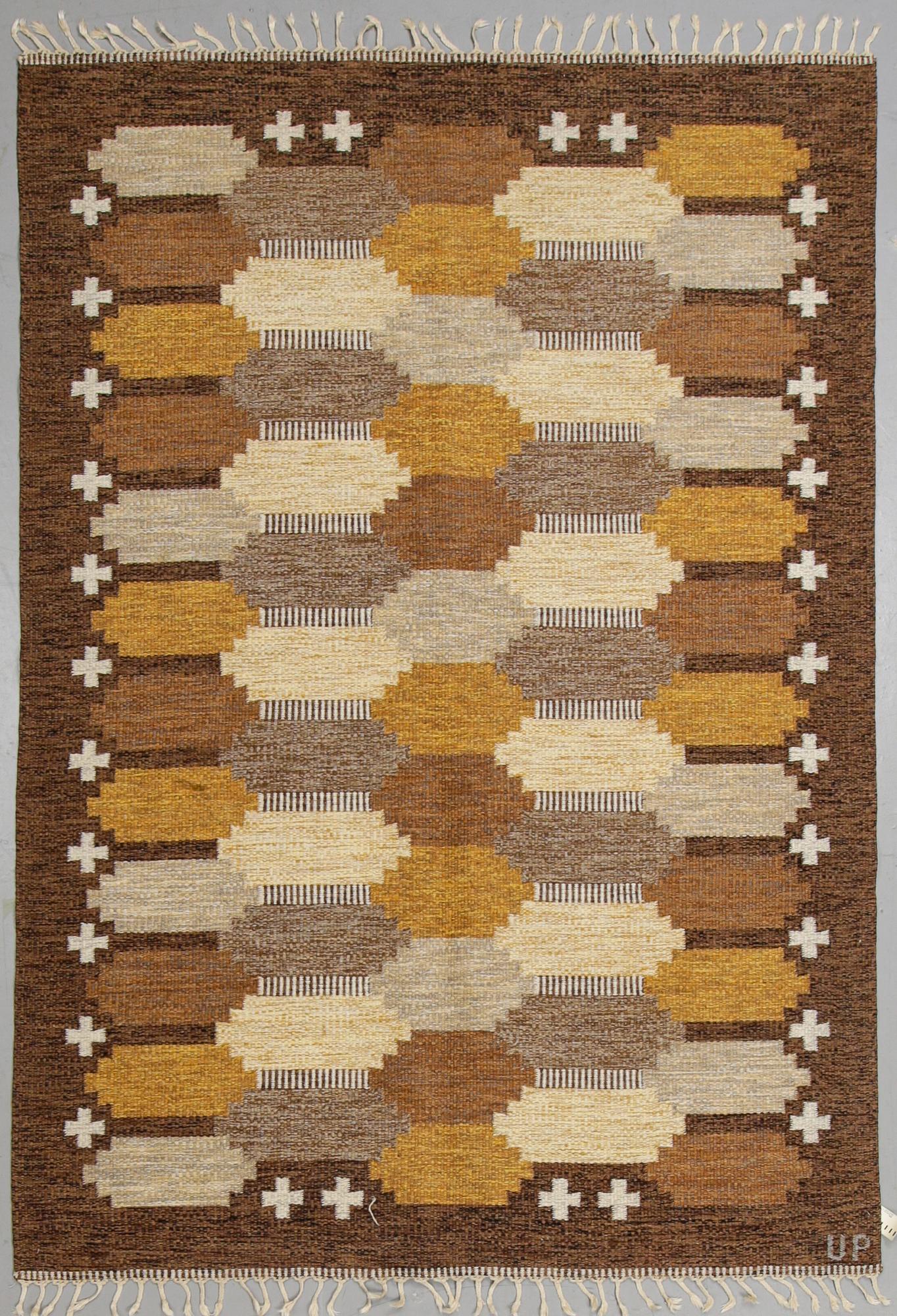 Ulla Parkdal, matto, flat weave, ca 238,5 x 167 cm, signed UP.