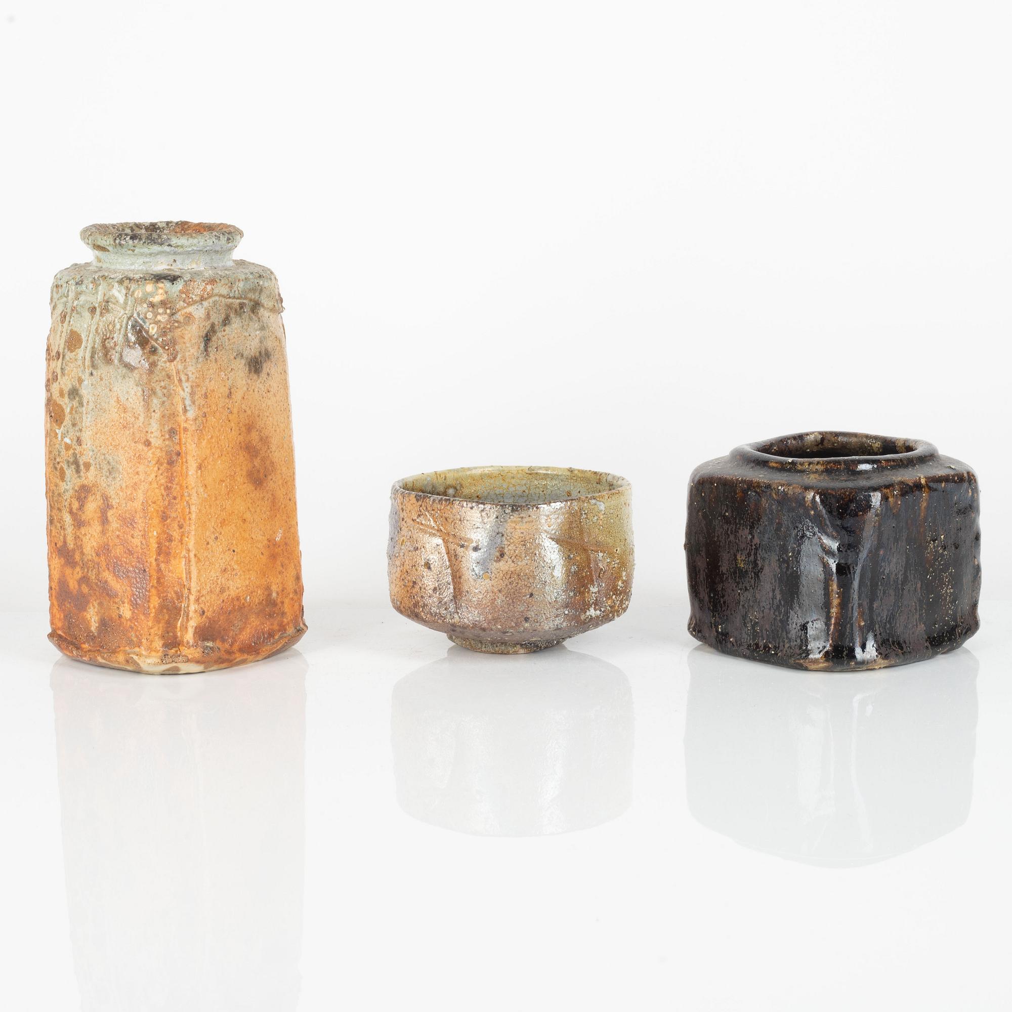 Hans Vangsø, two vases and a bowl, Denmark, later part of the 20th Century.