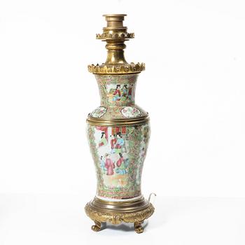 A famille rose Canton vase/table lamp, Qing dynasty, 19th century.