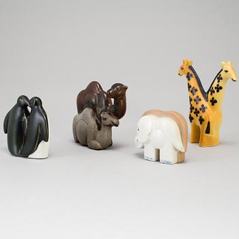 7 stoneware figurines by Lisa Larson from the "Noaks ark" series, 1979-83.