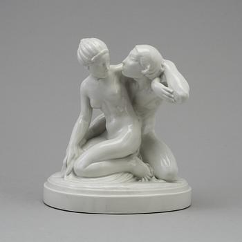 A white glazed Royal Copenhagen Gerhard Henning figure of "Amor & Psyke", Denmark, early 20th Century.