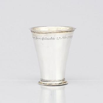 A Swedish 18th century parcel-gilt silver beaker, mark of Abraham Wirgman, Göteborg, 1722.