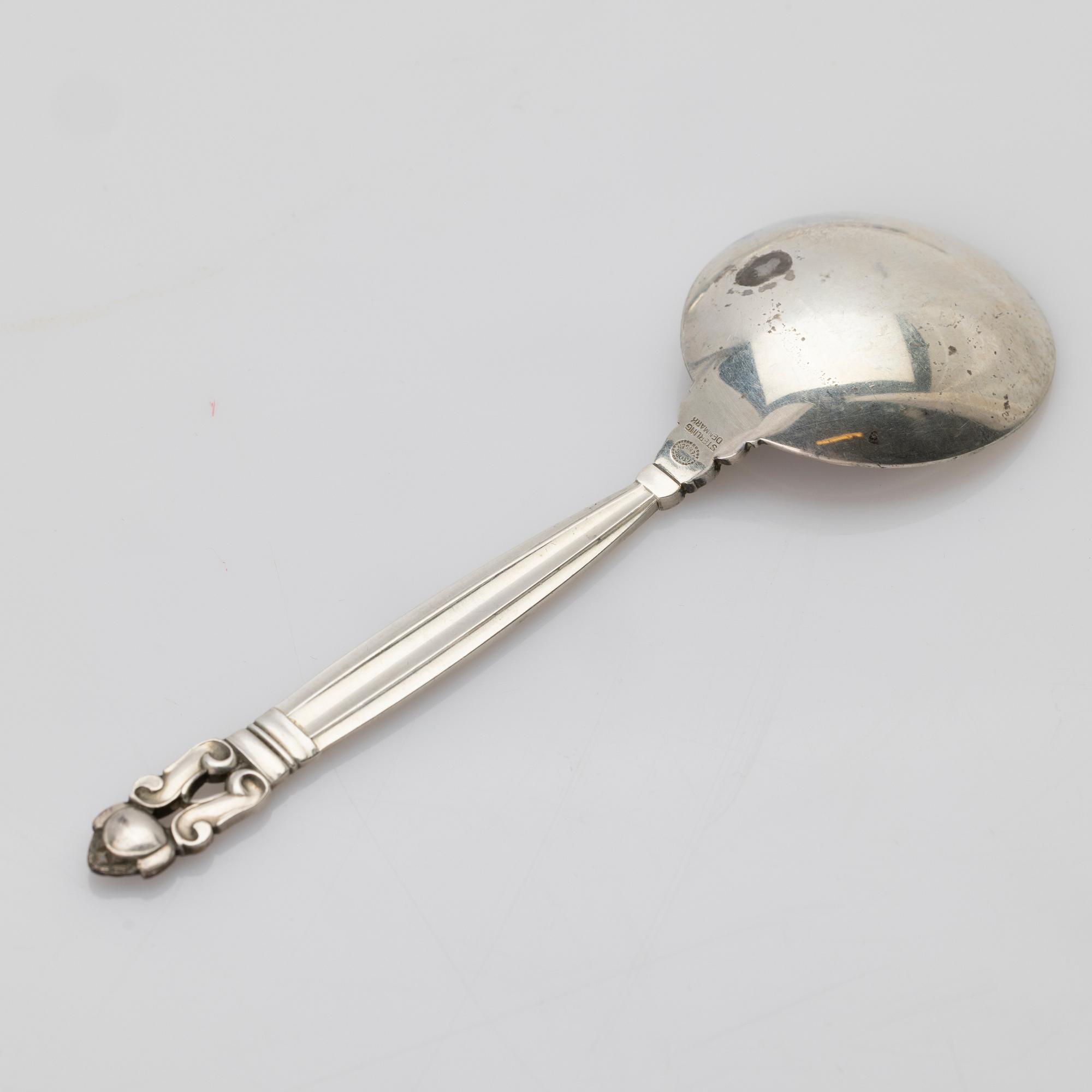 Johan Rohde, Soup spoons, 8 pcs, sterling silver, “Konge” / “Acorn”, Georg Jensen, Denmark, post-1945.