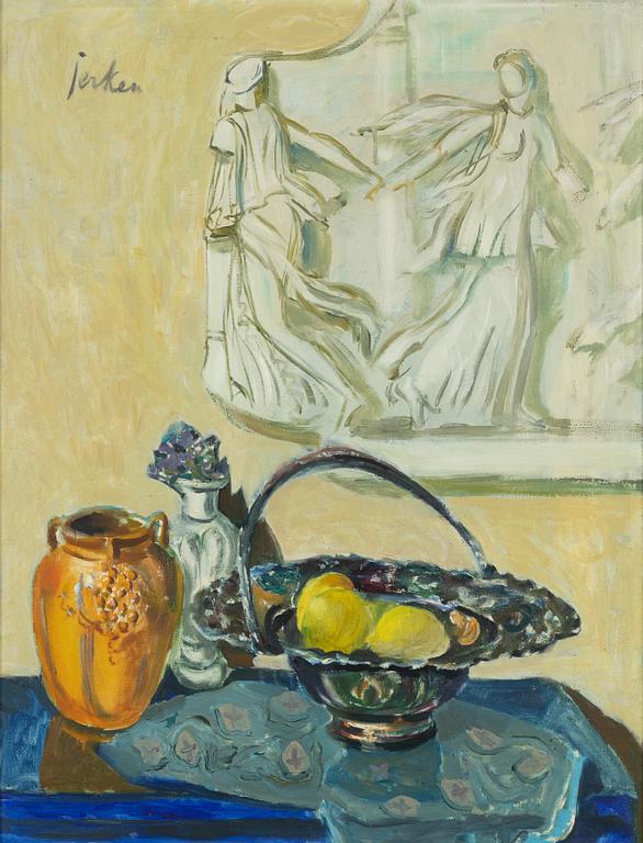 Erik Jerken, Still Life with Relief, Ceramic and Fruits.