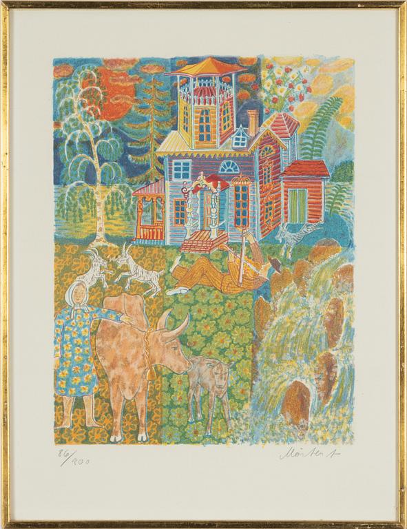 Mårten Andersson, Fiddler and cows in front of a house.