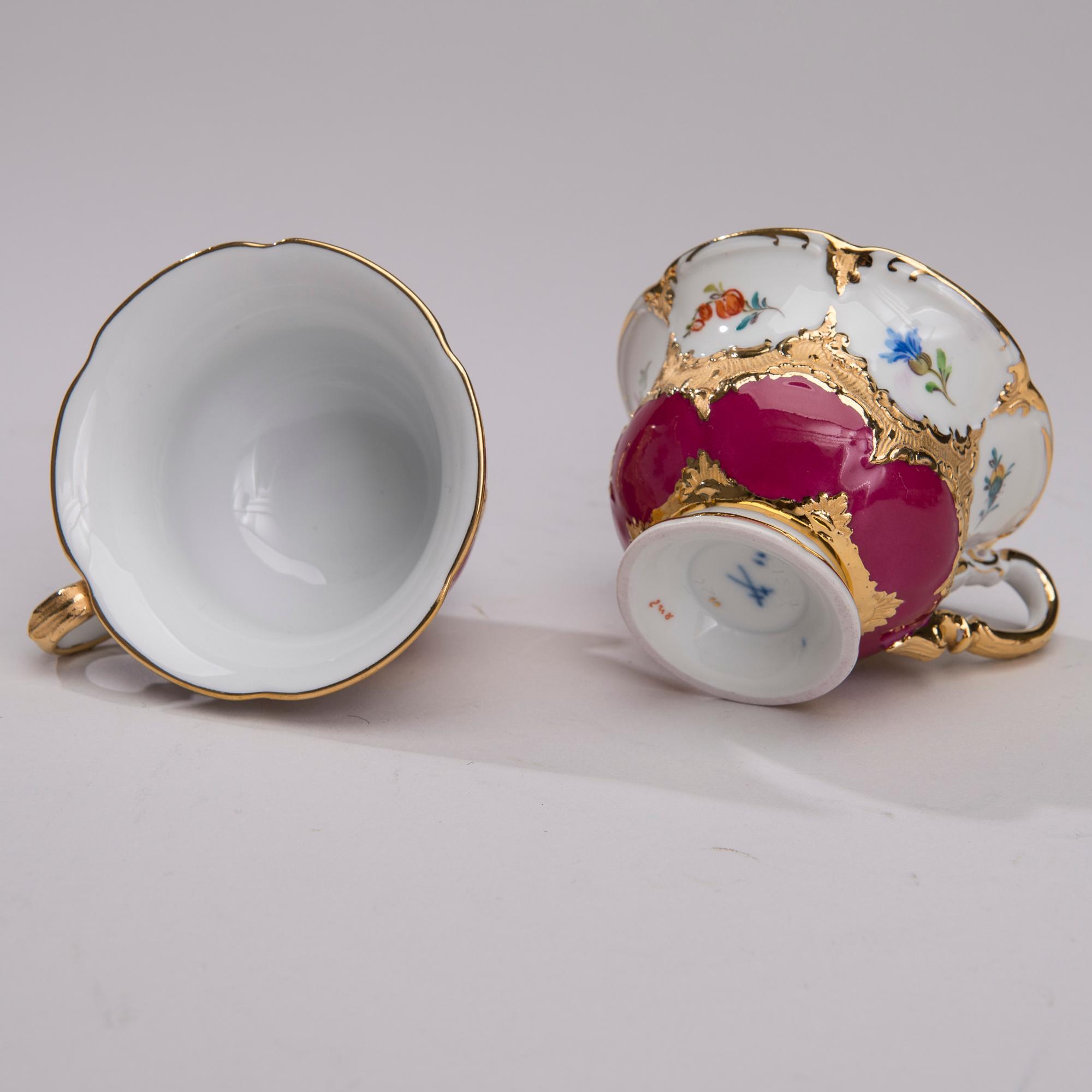 MOCCAKOPPAR, 11 st, med FAT, 9 st, porslin, Meissen 1930-40-tal.
