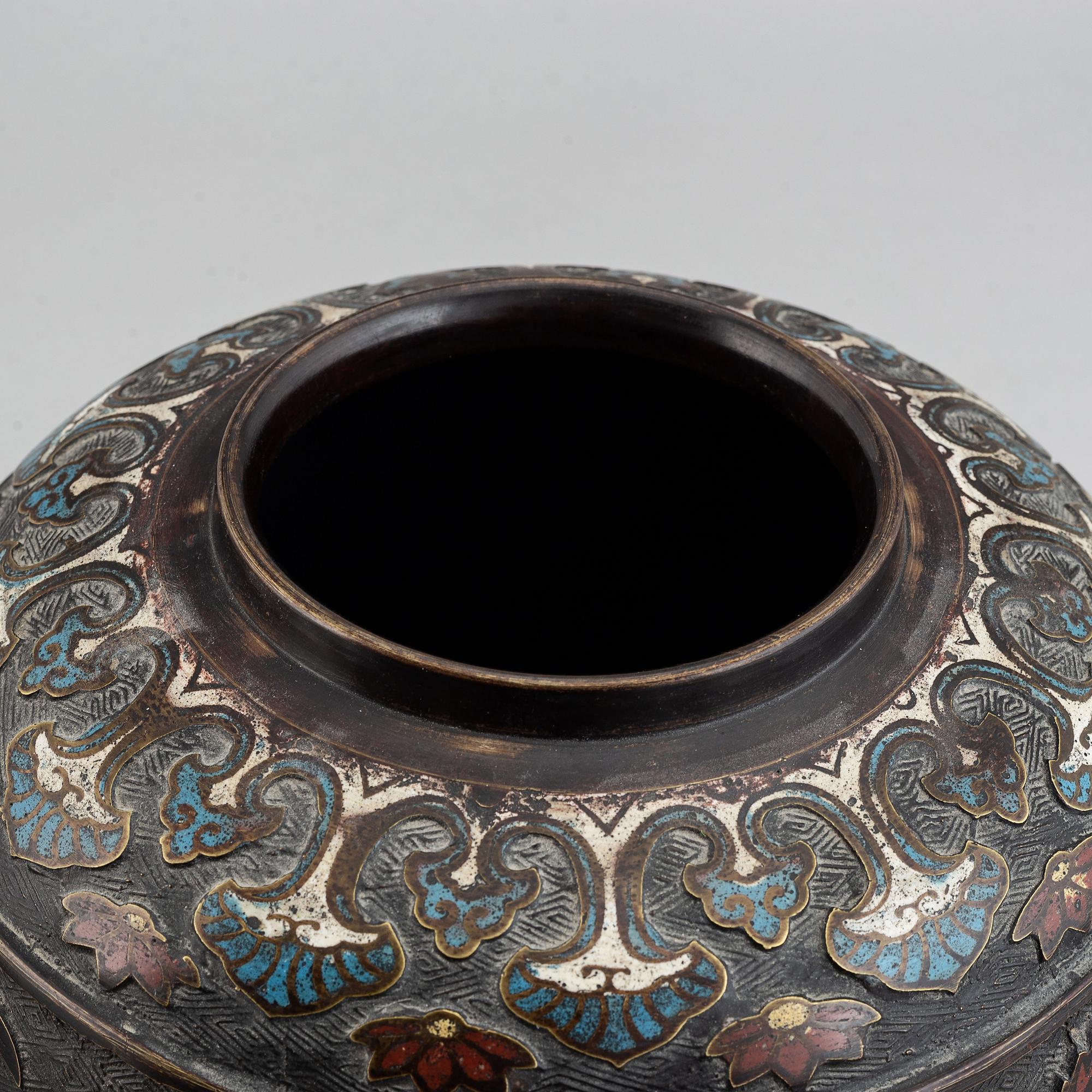 A Chinese bronze and enamelled vase, 20th century.
