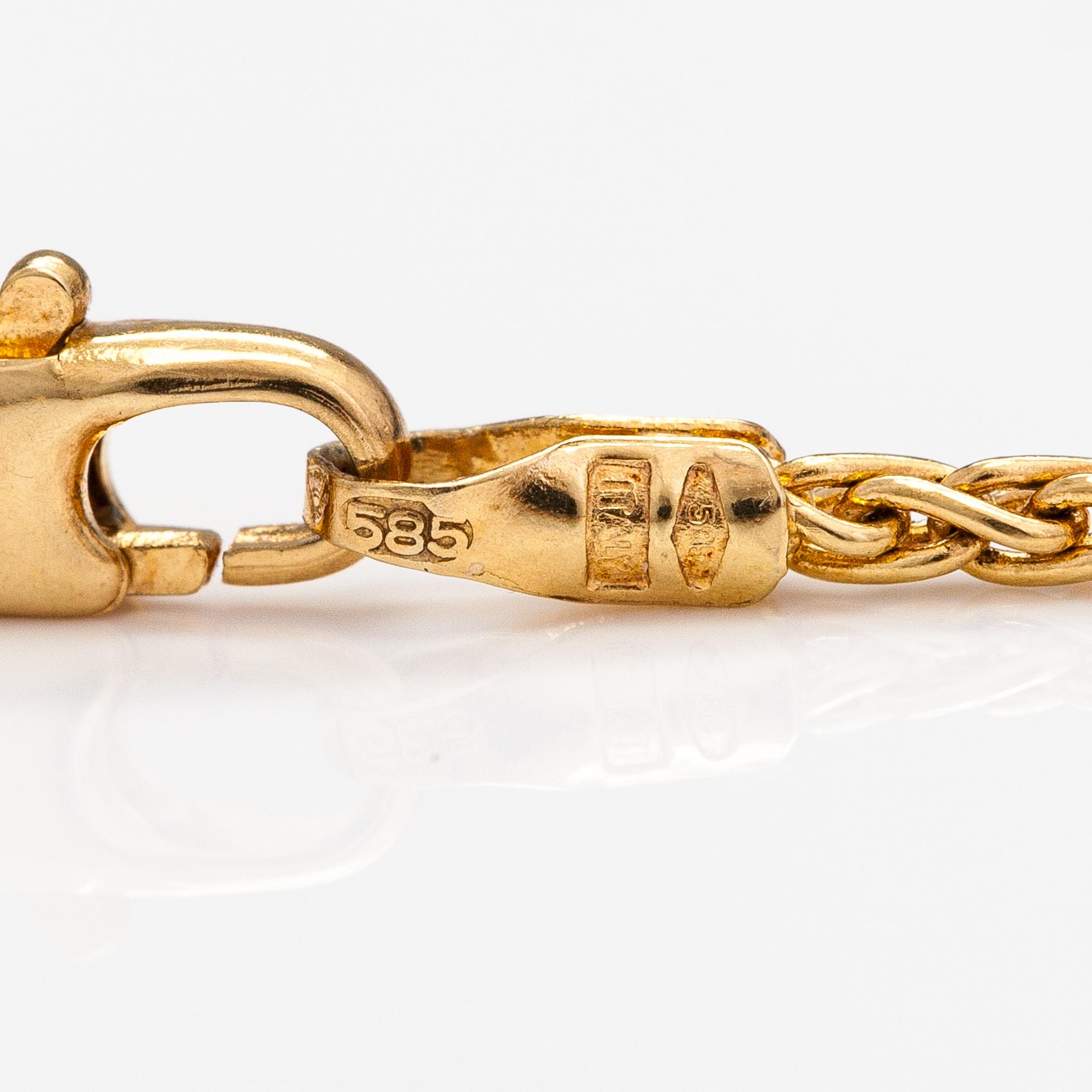 Halsband, 14K guld, turmalin och odlad pärla.