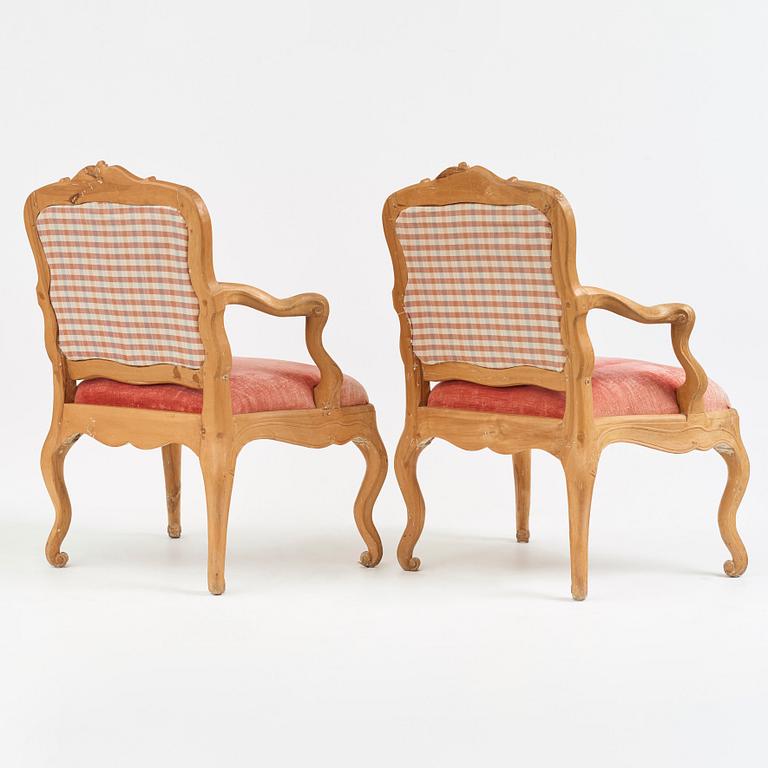 A pair of Swedish Rococo 18th Century armchairs.