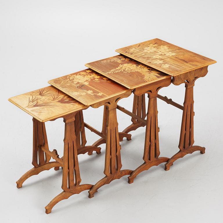 Emile Gallé, nesting tables, four parts, Nancy, France.