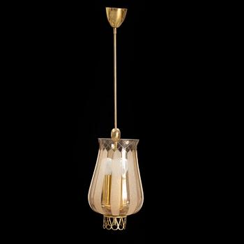 A Swedish Modern brass and glass ceiling light, 1940's.