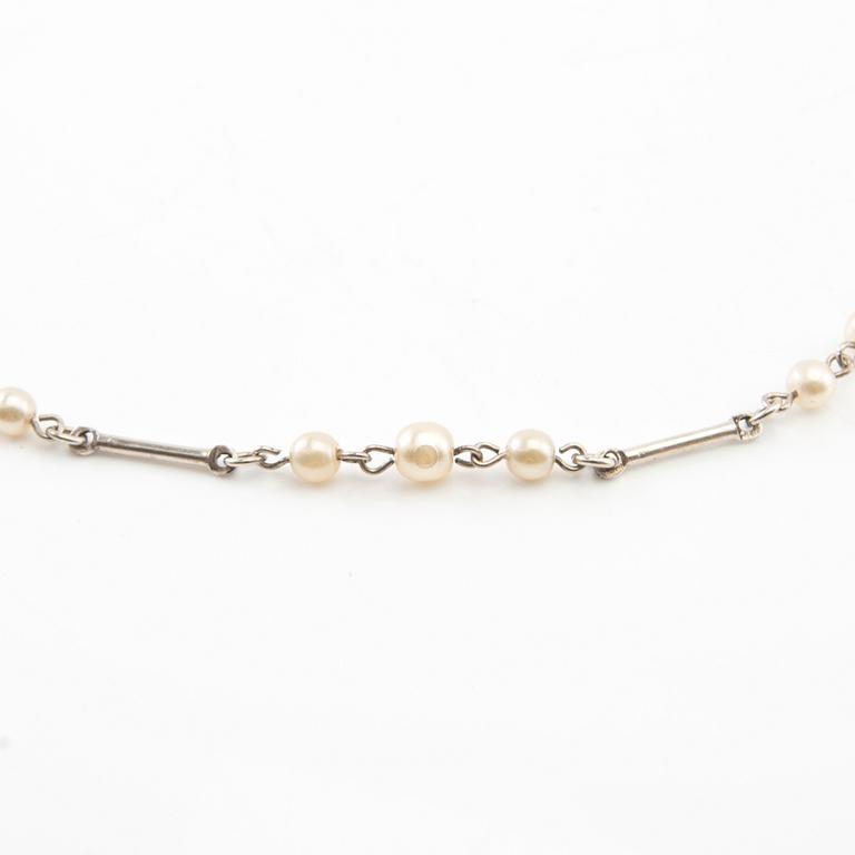 Necklace and bracelet, silver and pearls, Swedish import hallmarks.