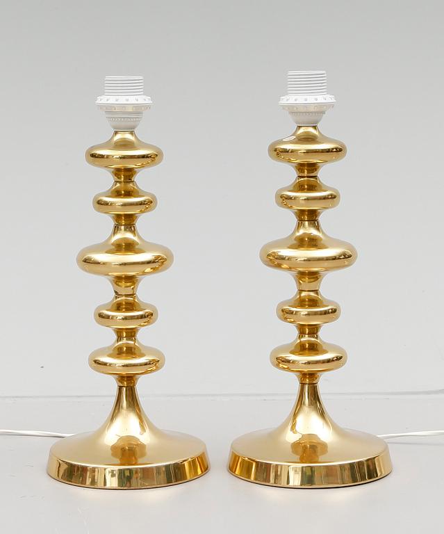 BORDSLAMPOR, 1 par, mässing, 1900-talets mitt.