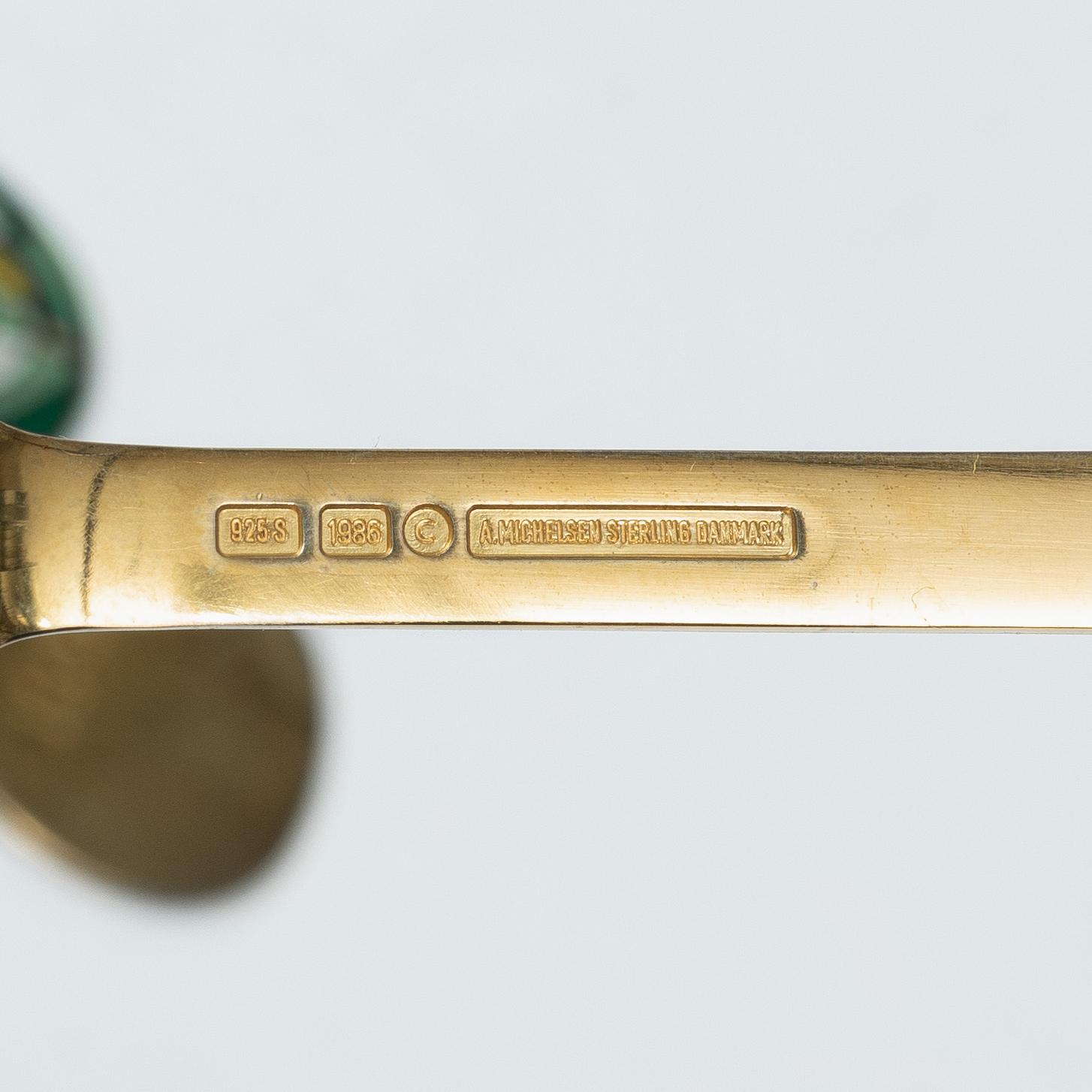 Anton Michelsen, Annual flatware set, 24 pieces, gilt sterling silver and enamel, 1970s/80s.