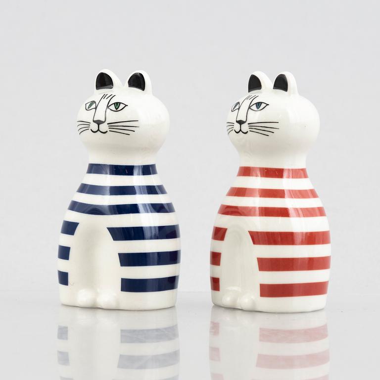 Lisa Larson, ljusstakar, 6 st, ljuslykta samt salt- och pepparströare, stengods och majolika, bl.a. Höganäs.