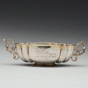 A German 17th century parcel-gilt silver brandy-bowl, unmarked, dated 1636.