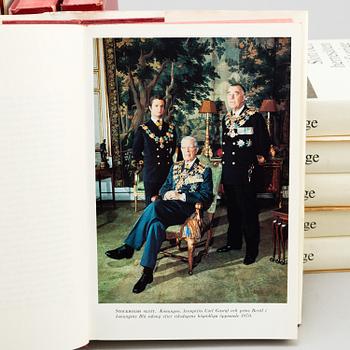 A set18 books about swedish castles and mansions, published by Allhems förlag in Malmö, second half of the 20th century.