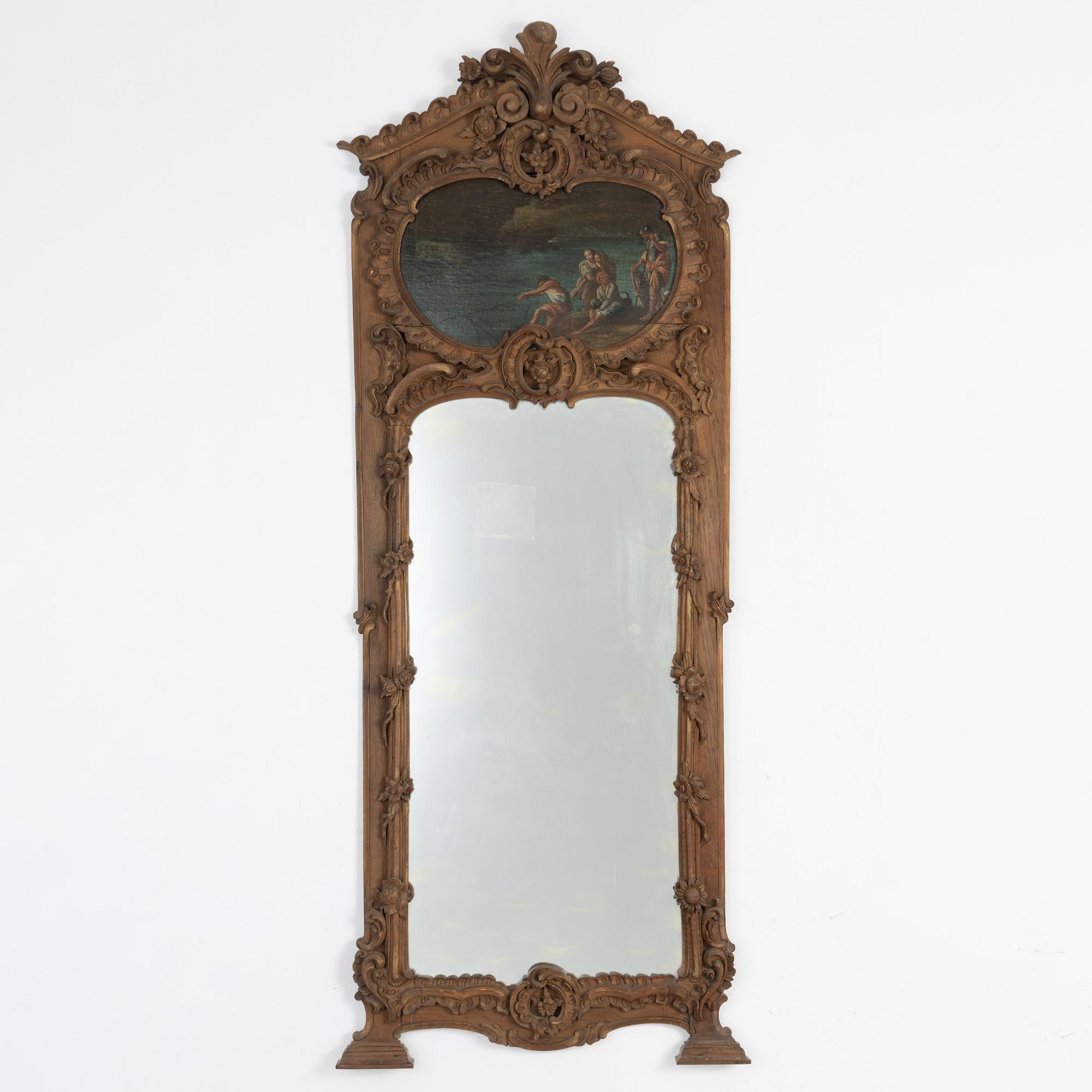 Spegel med konsolbord, sent 1800-tal, med målning, 1700-tal.