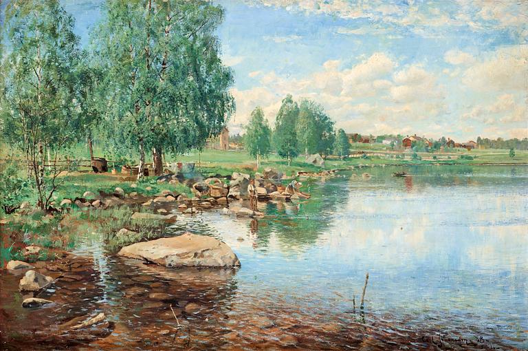 Carl Johansson, Landscape with angling boy.