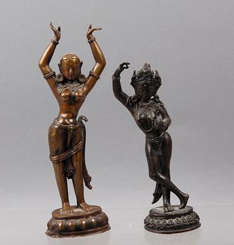 FIGURINER, 2 st, brons, Indien, 1900-tal.