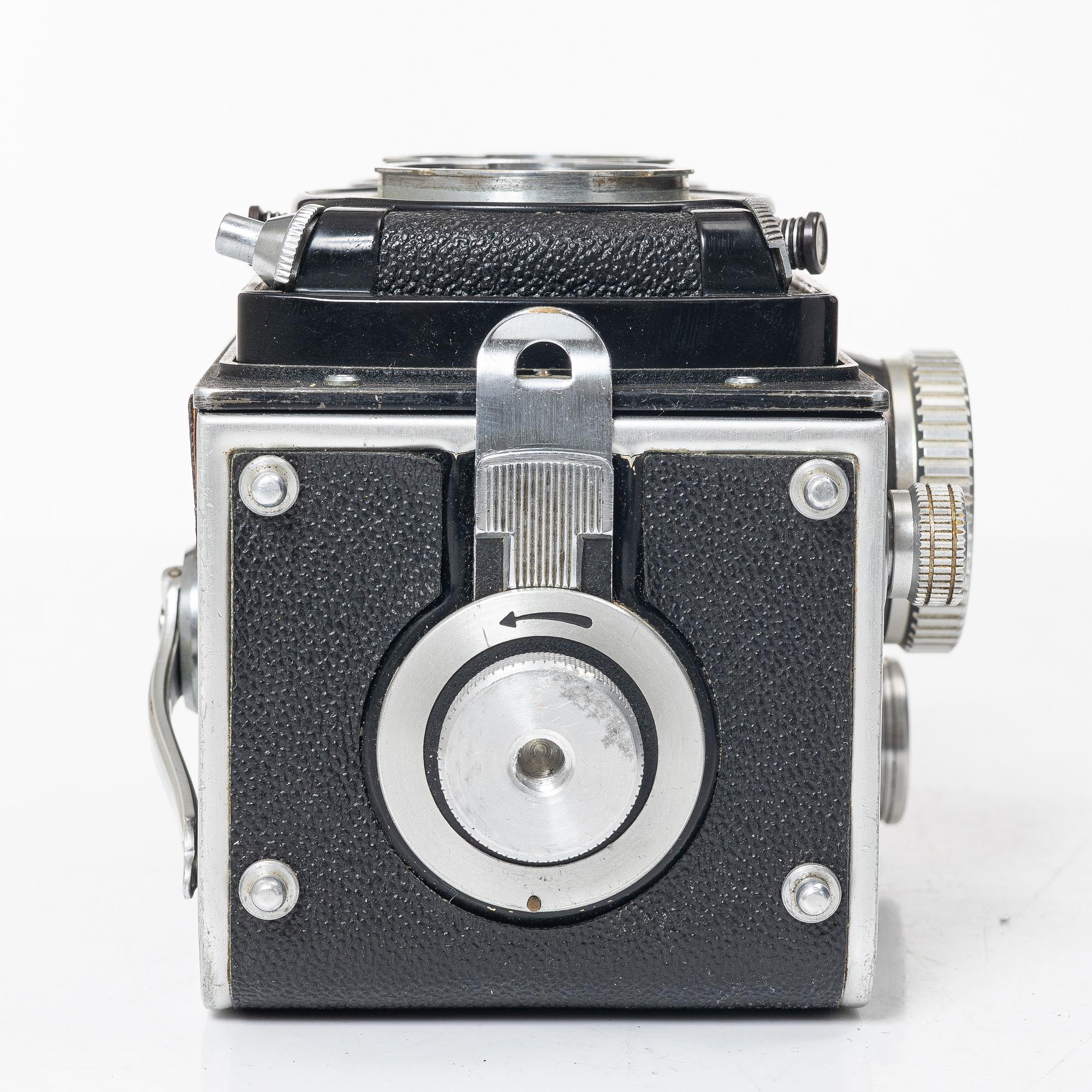 Mellanformatskamera, Rolleiflex, med väska och tillbehör, Franke & Heidecke, 1900-talets mitt, Tyskland.