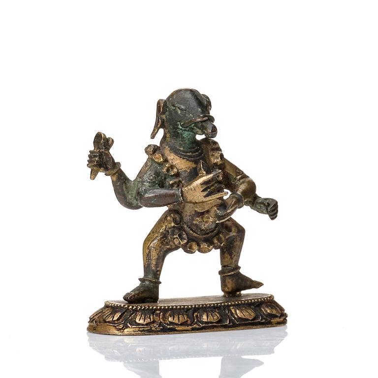 Skulpturer, tre stycken, brons, Kina och Tibet, 1700-tal.