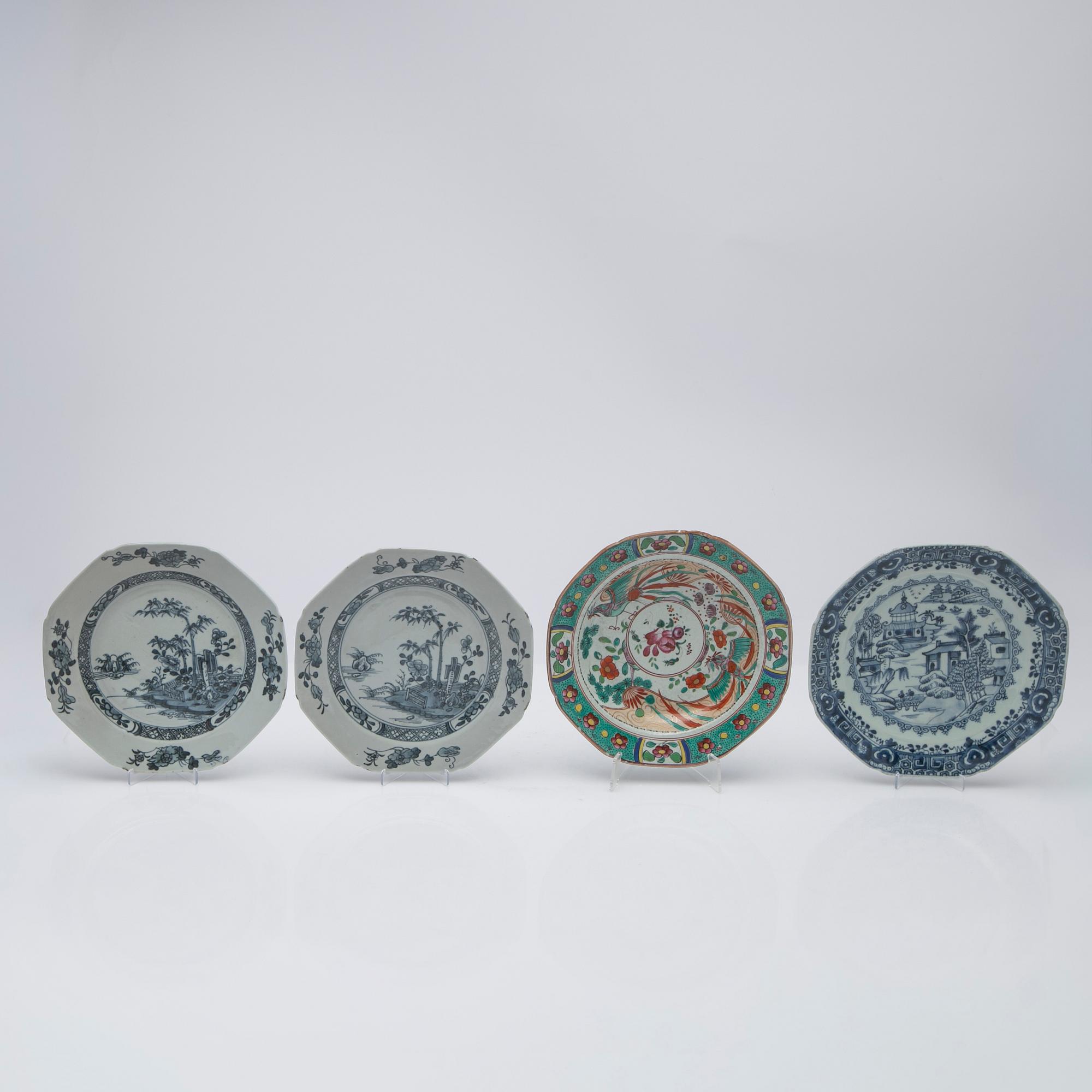 Tallrikar, 4 st, Kina, Qianlong (1736-95).