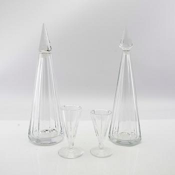 Jan Johansson, carafes 2 pcs and shot glasses 2 pcs signed (carafes), Orrefors.