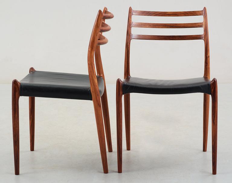 A Niels Ole Møller palisander dining table and nine chairs, J.L. Møller, Denmark 1950's-60's.
