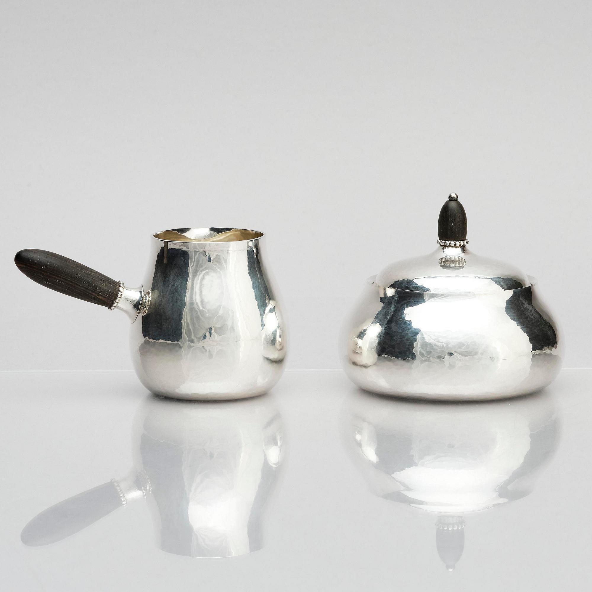 Georg Jensen, a sterling silver 3 pieces coffee set, Copenhagen, Denmark, after 1945, design no 80A.