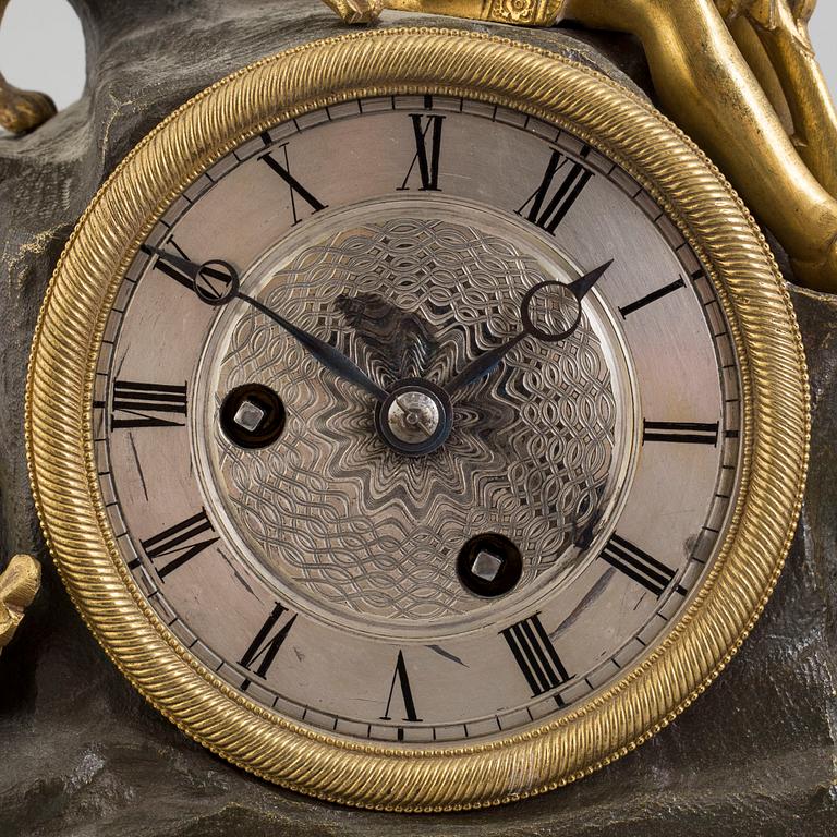 An early 20th century bronze and copper rococo style mantle clock,