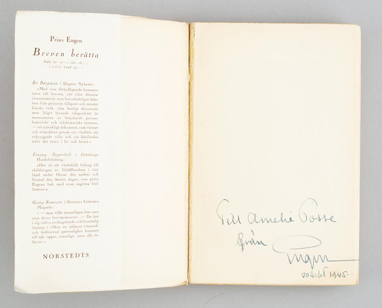 Böcker, 25 volymer. Parti dedikationsexemplar av Prins Wilhelm (8), prins Eugen (2) och Poul Bjerre (12).