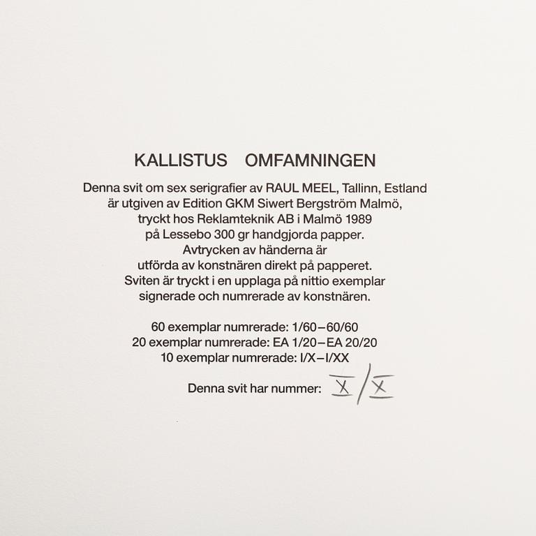 Raul Meel, portfolio with 6 silkscreen in colours, 1989, signed X/X.