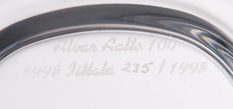 a centenary celebration glass dish signed and numbered "Alvar Aalto 100 1998 Iittala 235/1998".