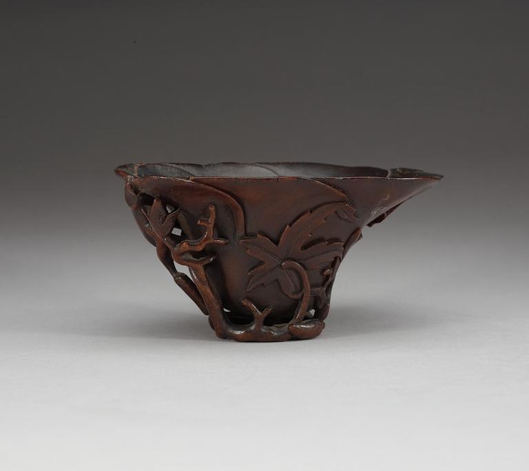 A rhinoserous libation cup, Qing dynasty, Kangxi (1662-1722).