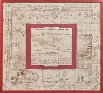 TEXTIL MED TRYCK, "Militärisk instruktions-Näsduk No 1," Kalmar, omkring år 1900.