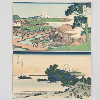 Katsushika Hokusai, efter, "Shichirigahama in Sagami" och "Tea Plantation at Katakura in Suruga", 1900-tal.