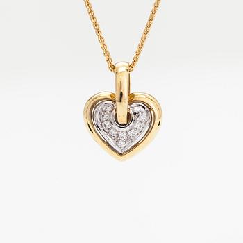 Halsband/hänge, hjärta, 18K guld med diamanter totalt ca 0.05 ct.
