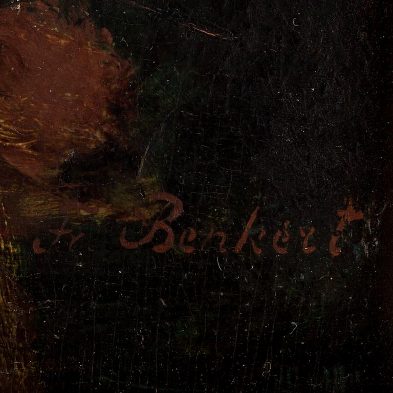 OKÄND KONSTNÄR, olja på pannå, 1800-tal, sign F Benkert.