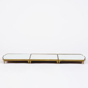 A Gustavian three-piece brass and glass surtout de table, Stockholm, later part 18th century.