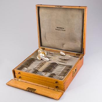 A 89-piece set of 'Helsinki' silver cutlery in wooden case, mark of Oskar Lindroos, Helsinki 1917-1925.