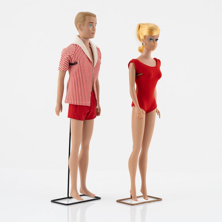 Barbie och Ken, dockor 2 st. samt kläder, vintage, "Swirl Ponytail Blond" Mattel 1964, Ken Mattel 1963/64.