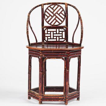 A Chinese bamboo horseshoeback armchair, late Qing dynasty.