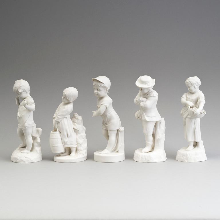 FIVE PARIAN FIGURES, Gustafsberg, ca 1900.