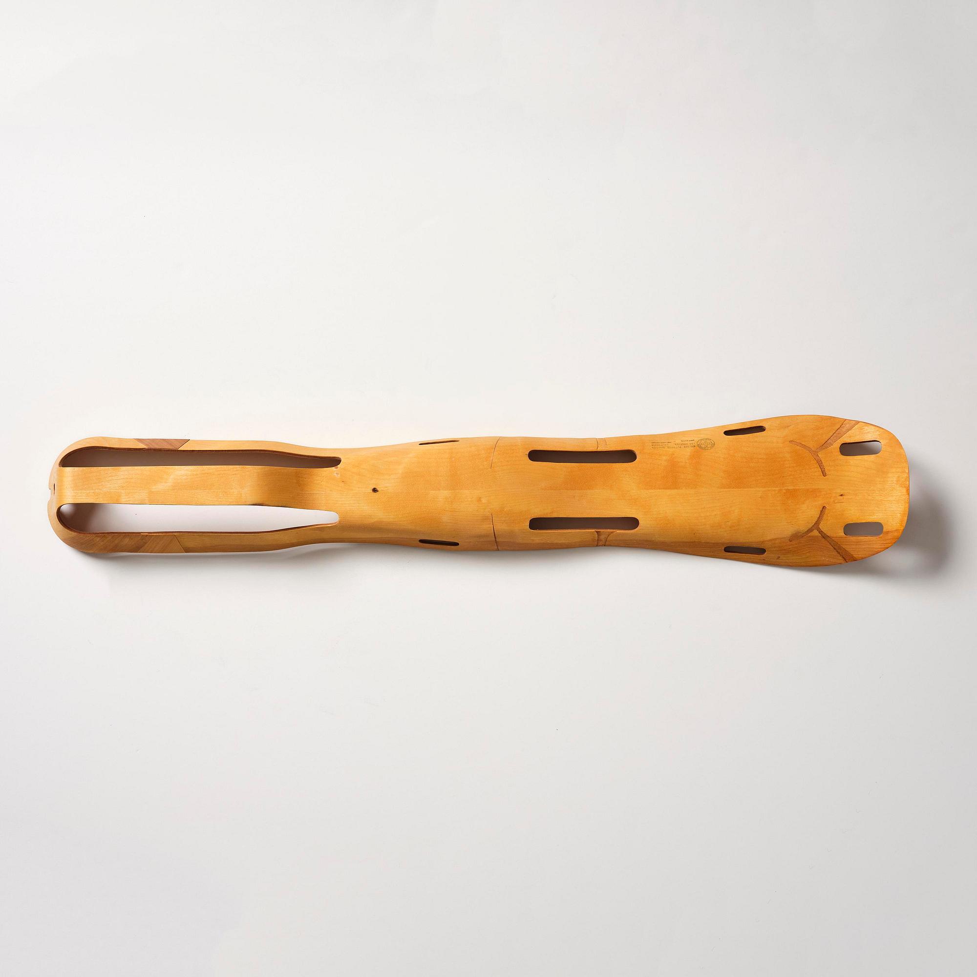 Charles & Ray Eames, a molded plywood leg splint model "S2-1790" with original packaging, Evans Products, USA, 1940s.