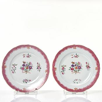 Tallrikar, sex stycken, kompaniporslin. Qingdynastin, Qianlong (1736-95).