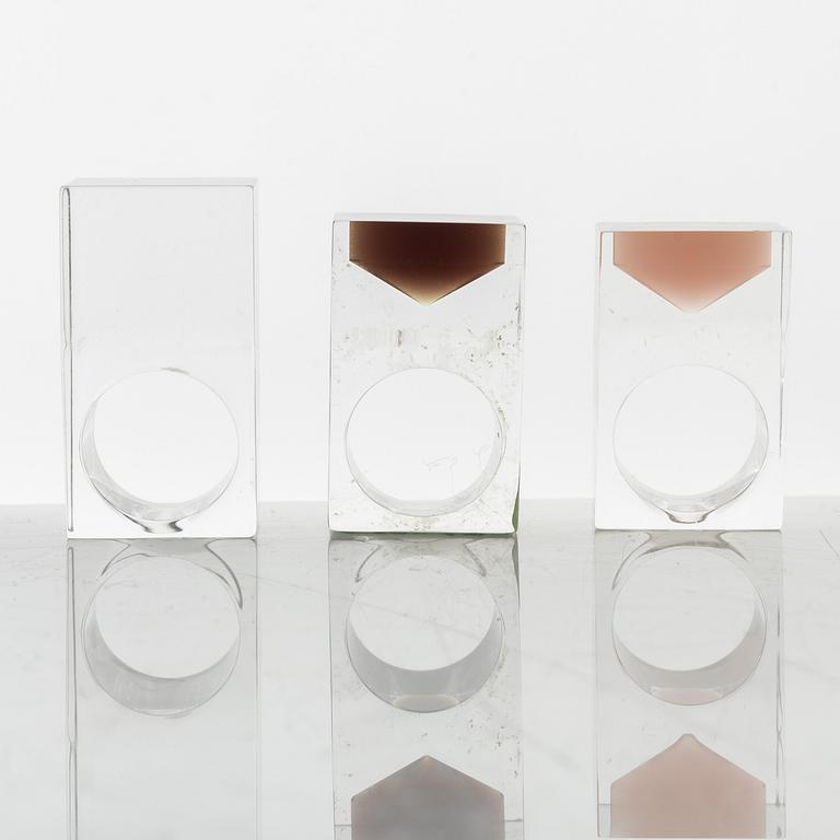 Siv Lagerström, three acrylic plastic rings, 1970s.