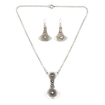 Rosa Taikon, a pendant with chain and a pair of earrings, sterling silver, Stockholm 1975 and 1976.