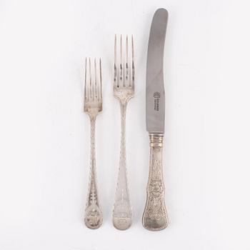 Bestick, 4+4 gafflar, silver samt 6 knivar , alpacka medföljer, J.M. Johansen och J.Tostrup, Norge, 1900-tal.